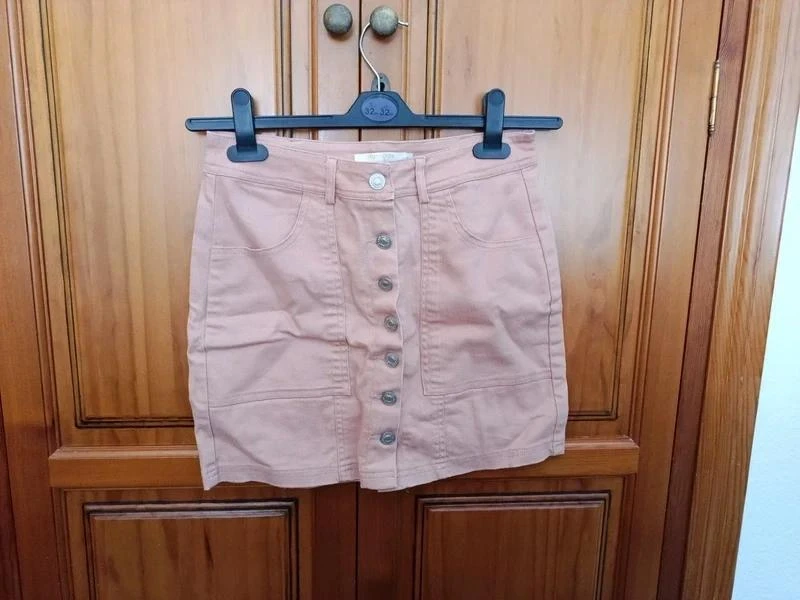Nude Pink Denim Skirt with Buttons - Size S / Mosnova – photo 2
